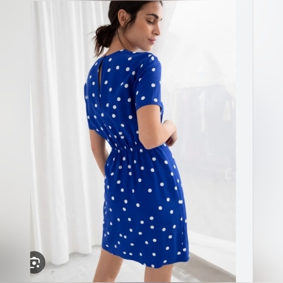 Paris Atelier & Other Stories sz. 0 women's blue White polka dot dress - Picture 2 of 9